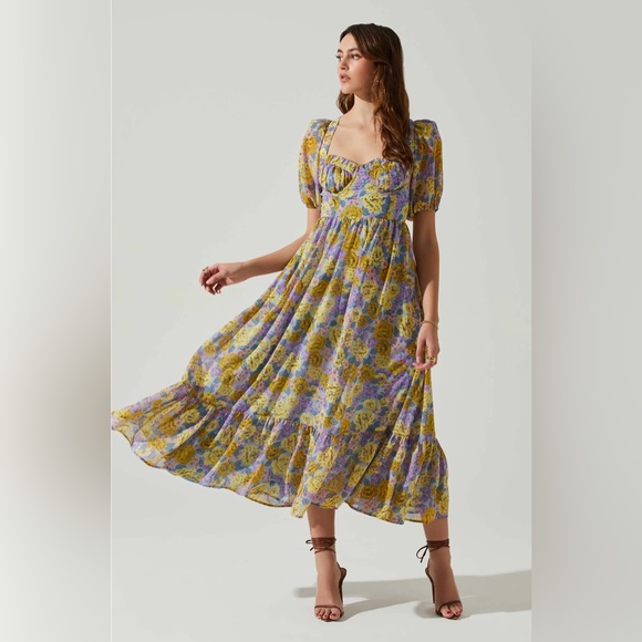 Astr The Label Floral Sweetheart Neck Midi - Picture 1 of 8